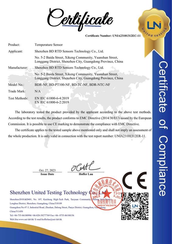 UNIA23101312EC-11 铂电科技 螺纹式温度传感器 CE-EMC Test Certificate_1.jpg